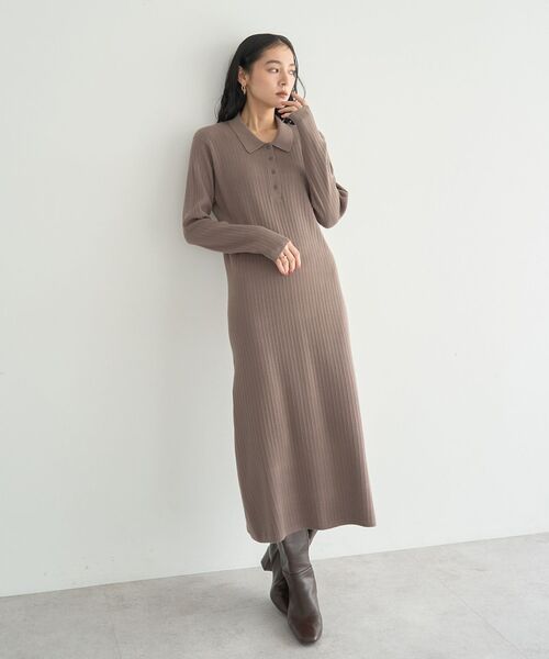 YECCA VECCA(イェッカヴェッカ)の「襟付きニットワンピース(ワンピース・レディース・モカ/ボルドー/ブラック・FREE)」の2枚目の写真
