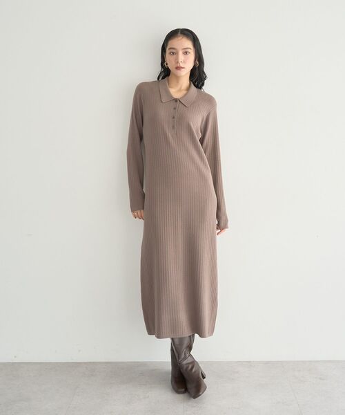 YECCA VECCA(イェッカヴェッカ)の「襟付きニットワンピース(ワンピース・レディース・モカ/ボルドー/ブラック・FREE)」の12枚目の写真