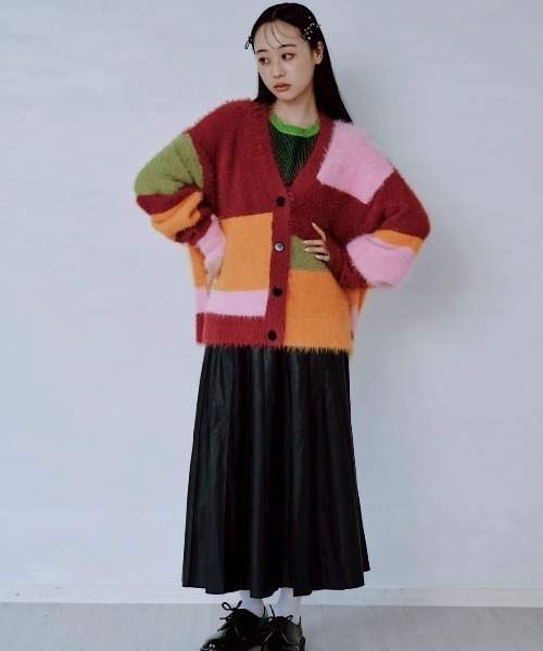 Paradise Picnic（パラダイスピクニック）の「HCAE マルチカラーシャギーニットカーディガン（カーディガン/ボレロ・レディース・グレー/レッド・FREE）」の17枚目の写真