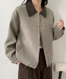 LOWO（ロワ）の「異素材MIX ジップアップ ブルゾン 冬 秋 レディース アウター（ブルゾン）」