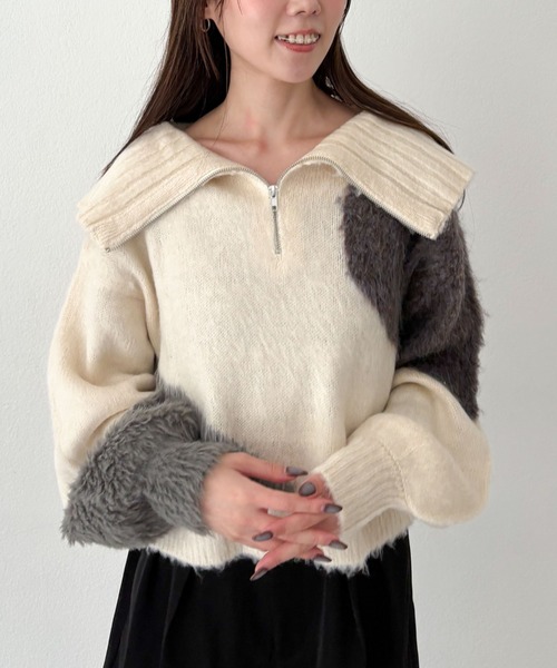 archives（アルシーヴ）の「ハーフＺＩＰインターシャニットプルオーバー（ニット/セーター・レディース・アイボリー/グレー/ブラウン・MEDIUM）」の2枚目の写真