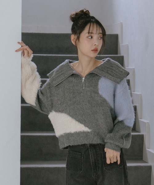 archives（アルシーヴ）の「ハーフＺＩＰインターシャニットプルオーバー（ニット/セーター・レディース・アイボリー/グレー/ブラウン・MEDIUM）」の5枚目の写真