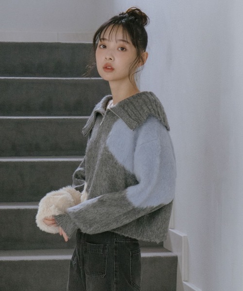 archives（アルシーヴ）の「ハーフＺＩＰインターシャニットプルオーバー（ニット/セーター・レディース・アイボリー/グレー/ブラウン・MEDIUM）」の7枚目の写真