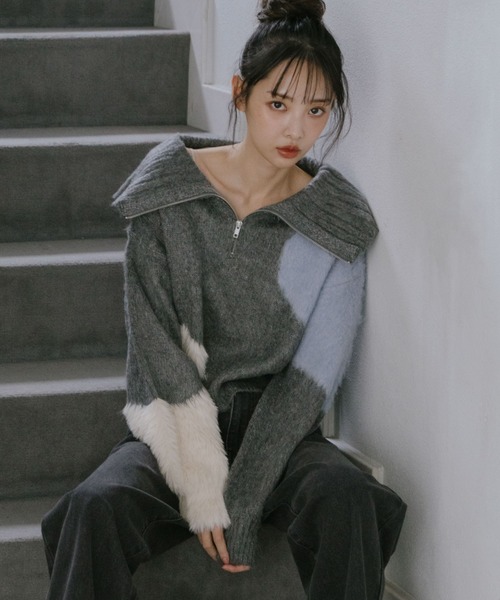 archives（アルシーヴ）の「ハーフＺＩＰインターシャニットプルオーバー（ニット/セーター・レディース・アイボリー/グレー/ブラウン・MEDIUM）」の6枚目の写真