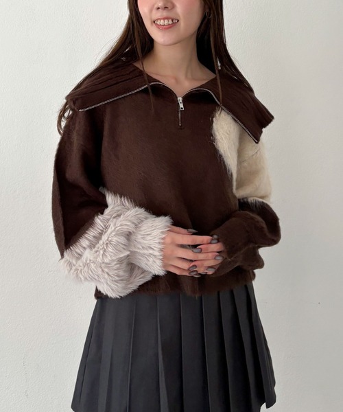 archives（アルシーヴ）の「ハーフＺＩＰインターシャニットプルオーバー（ニット/セーター・レディース・アイボリー/グレー/ブラウン・MEDIUM）」の13枚目の写真