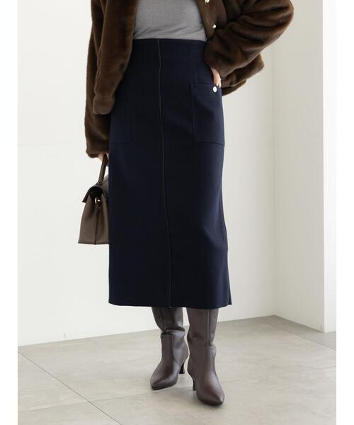 Te chichi（テチチ）の「メルトンジャージーナロースカート（スカート・レディース・ネイビー/モカ/オフホワイト・F）」の3枚目の写真
