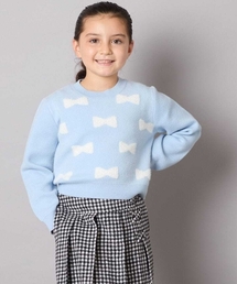 a.v.v | [120-160]【肌触りの良いもっちり素材/フェザーヤーンリボン/クロップド丈】リボンジャガードニット(ニット/セーター)