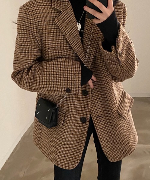 emi+（エミプラス）の「千鳥柄テーラードジャケット（テーラードジャケット・レディース・ブラック系その他/ブラウン系その他・FREE）」の2枚目の写真
