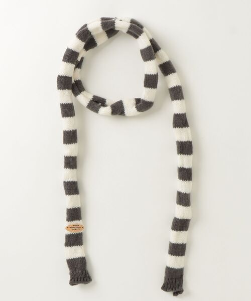 Vini（ヴィニ）の「バイカラー ストライプ ニットタイマフラー（マフラー・レディース・チャコールグレー/グリーン/レッド/ブラック・FREE）」の10枚目の写真