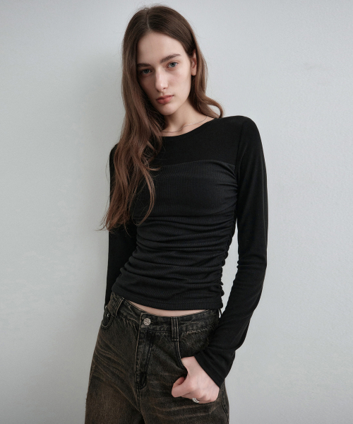 MONGDOL(モンドル)の「チューブトップシャーリングレイヤードTシャツブラック MDTS083BLACK(Tシャツ/カットソー・レディース・その他・F)」の1枚目の写真