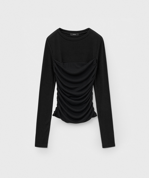 MONGDOL(モンドル)の「チューブトップシャーリングレイヤードTシャツブラック MDTS083BLACK(Tシャツ/カットソー・レディース・その他・F)」の5枚目の写真