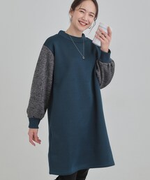 【あったか/S-LL】お袖チェック裏起毛チュニック
