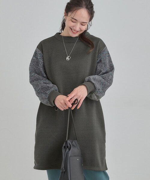 SHOO・LA・RUE(シューラルー)の「【あったか/S-LL】お袖チェック裏起毛チュニック(チュニック・レディース・ブルーグリーン/ブラック/チャコールグレー・04/03/02/01)」の1枚目の写真