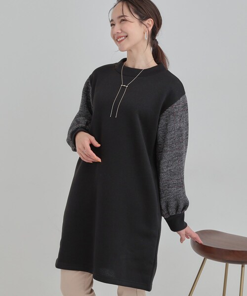 SHOO・LA・RUE(シューラルー)の「【あったか/S-LL】お袖チェック裏起毛チュニック(チュニック・レディース・ブルーグリーン/ブラック/チャコールグレー・04/03/02/01)」の2枚目の写真