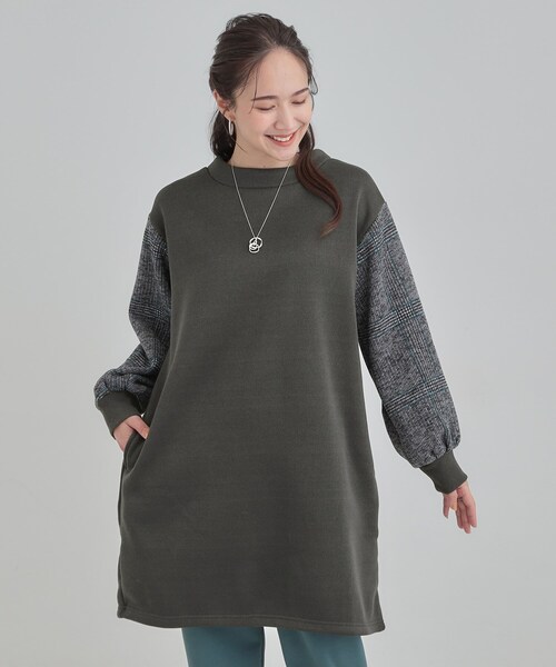 SHOO・LA・RUE(シューラルー)の「【あったか/S-LL】お袖チェック裏起毛チュニック(チュニック・レディース・ブルーグリーン/ブラック/チャコールグレー・04/03/02/01)」の4枚目の写真
