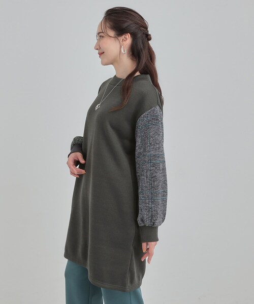 SHOO・LA・RUE(シューラルー)の「【あったか/S-LL】お袖チェック裏起毛チュニック(チュニック・レディース・ブルーグリーン/ブラック/チャコールグレー・04/03/02/01)」の5枚目の写真