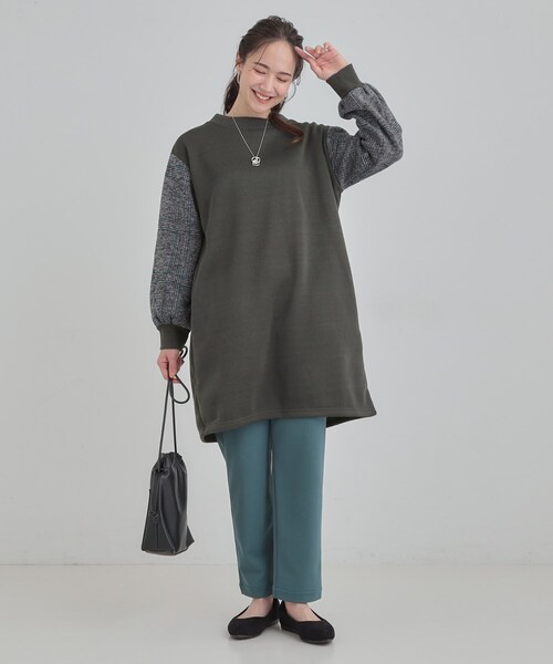 SHOO・LA・RUE(シューラルー)の「【あったか/S-LL】お袖チェック裏起毛チュニック(チュニック・レディース・ブルーグリーン/ブラック/チャコールグレー・04/03/02/01)」の6枚目の写真