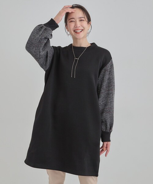 SHOO・LA・RUE(シューラルー)の「【あったか/S-LL】お袖チェック裏起毛チュニック(チュニック・レディース・ブルーグリーン/ブラック/チャコールグレー・04/03/02/01)」の8枚目の写真