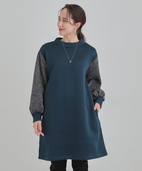 SHOO・LA・RUE(シューラルー)の「【あったか/S-LL】お袖チェック裏起毛チュニック(チュニック・レディース・ブルーグリーン/ブラック/チャコールグレー・04/03/02/01)」の12枚目の写真