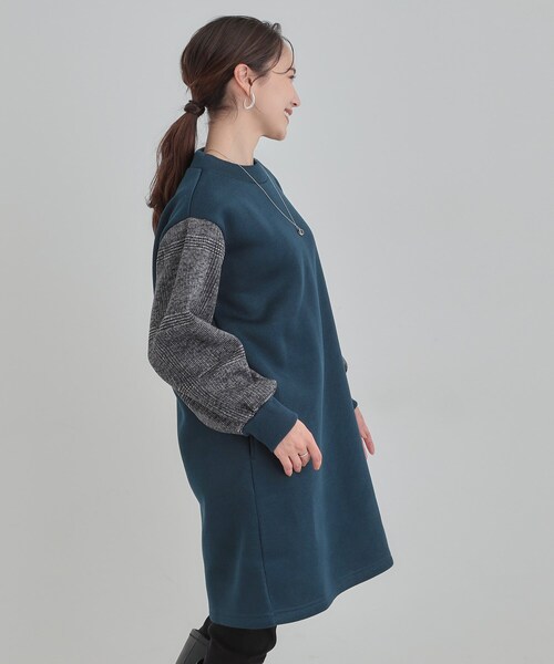 SHOO・LA・RUE(シューラルー)の「【あったか/S-LL】お袖チェック裏起毛チュニック(チュニック・レディース・ブルーグリーン/ブラック/チャコールグレー・04/03/02/01)」の13枚目の写真