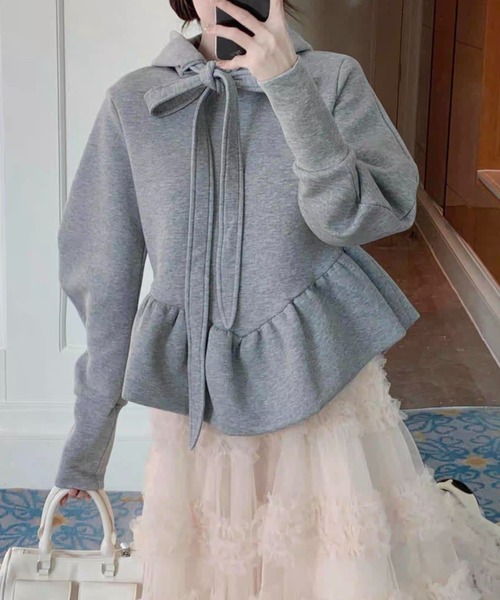ampm(エーエムピーエム)の「リボンフーディスウェットトップス(スウェット・レディース・グレー・L/M)」の16枚目の写真