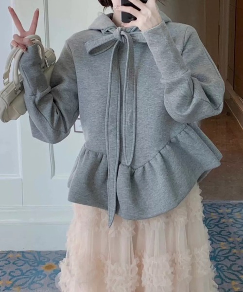 ampm(エーエムピーエム)の「リボンフーディスウェットトップス(スウェット・レディース・グレー・L/M)」の17枚目の写真