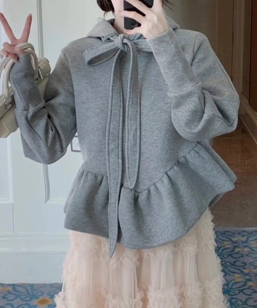 ampm(エーエムピーエム)の「リボンフーディスウェットトップス(スウェット・レディース・グレー・L/M)」の15枚目の写真