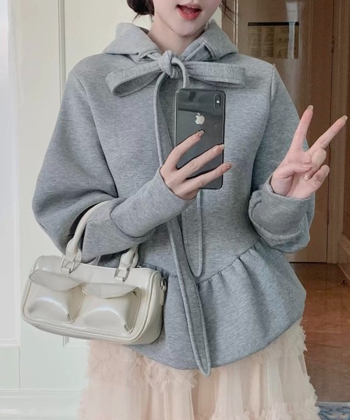 ampm(エーエムピーエム)の「リボンフーディスウェットトップス(スウェット・レディース・グレー・L/M)」の18枚目の写真