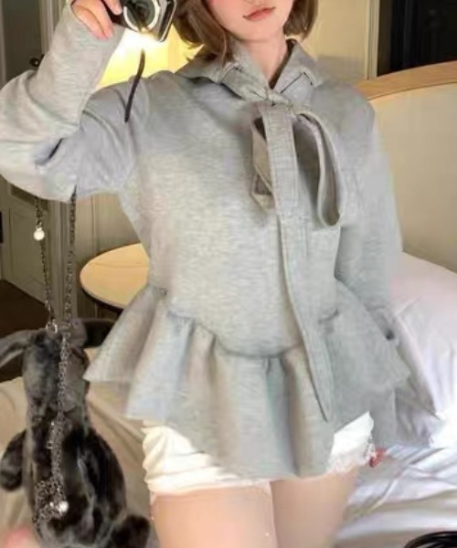ampm(エーエムピーエム)の「リボンフーディスウェットトップス(スウェット・レディース・グレー・L/M)」の13枚目の写真