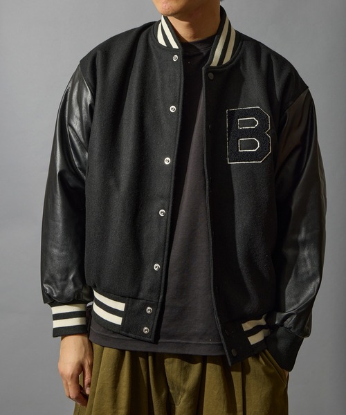 BUTWIN（バトウィン）の「【BUTWIN / バトウィン】ウール×レザーコンビスタンジャン（スタジャン・メンズ・ブラック/ネイビー・M/L/XL/S）」の8枚目の写真