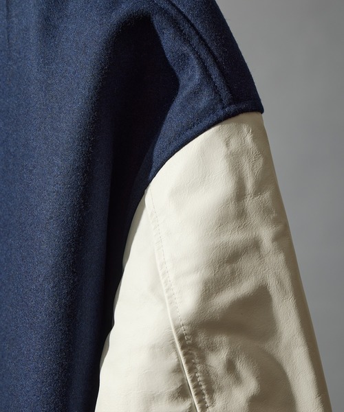 BUTWIN（バトウィン）の「【BUTWIN / バトウィン】ウール×レザーコンビスタンジャン（スタジャン・メンズ・ブラック/ネイビー・M/L/XL/S）」の5枚目の写真