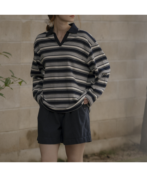 KNOWNBETTER（ノウンベター）の「Stripe overfit collar longsleeve T-shirt [KNFW03TS07]_[3color]（Tシャツ/カットソー・レディース・ネイビー/ブルー/PINK/スカイブルー・FREE）」の5枚目の写真