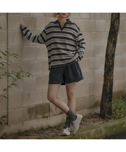 KNOWNBETTER（ノウンベター）の「Stripe overfit collar longsleeve T-shirt [KNFW03TS07]_[3color]（Tシャツ/カットソー・レディース・ネイビー/ブルー/PINK/スカイブルー・FREE）」の7枚目の写真