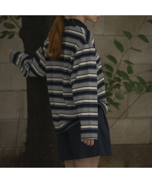 KNOWNBETTER（ノウンベター）の「Stripe overfit collar longsleeve T-shirt [KNFW03TS07]_[3color]（Tシャツ/カットソー・レディース・ネイビー/ブルー/PINK/スカイブルー・FREE）」の8枚目の写真
