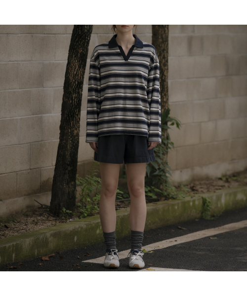 KNOWNBETTER（ノウンベター）の「Stripe overfit collar longsleeve T-shirt [KNFW03TS07]_[3color]（Tシャツ/カットソー・レディース・ネイビー/ブルー/PINK/スカイブルー・FREE）」の10枚目の写真