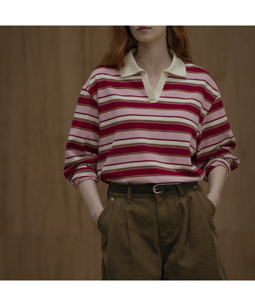 KNOWNBETTER（ノウンベター）の「Stripe overfit collar longsleeve T-shirt [KNFW03TS07]_[3color]（Tシャツ/カットソー・レディース・ネイビー/ブルー/PINK/スカイブルー・FREE）」の12枚目の写真