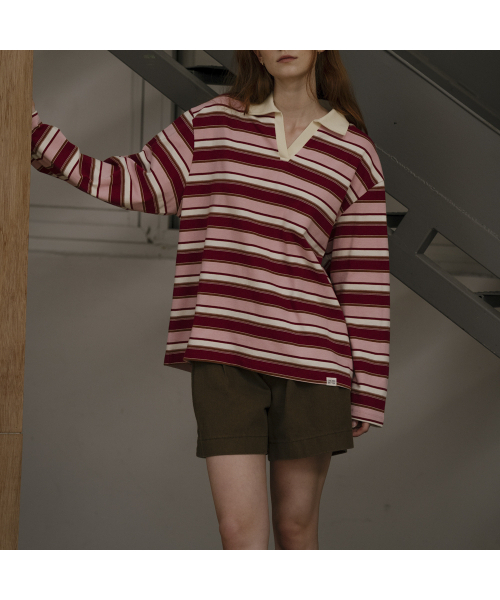 KNOWNBETTER（ノウンベター）の「Stripe overfit collar longsleeve T-shirt [KNFW03TS07]_[3color]（Tシャツ/カットソー・レディース・ネイビー/ブルー/PINK/スカイブルー・FREE）」の14枚目の写真