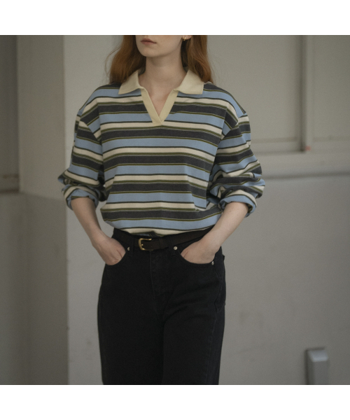 KNOWNBETTER（ノウンベター）の「Stripe overfit collar longsleeve T-shirt [KNFW03TS07]_[3color]（Tシャツ/カットソー・レディース・ネイビー/ブルー/PINK/スカイブルー・FREE）」の18枚目の写真