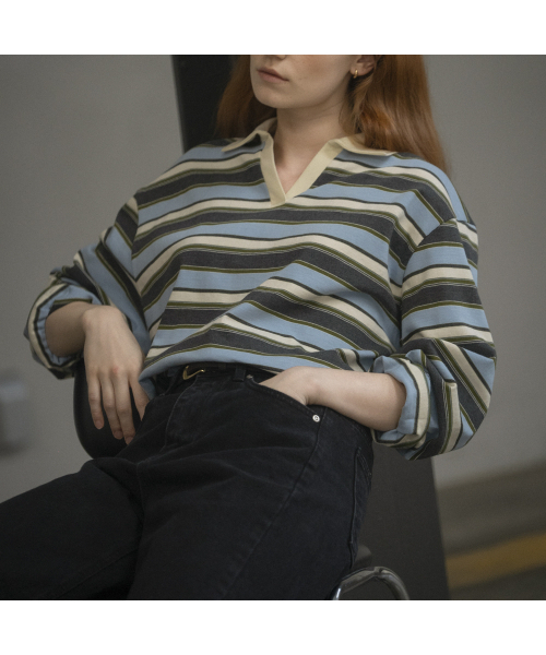 KNOWNBETTER（ノウンベター）の「Stripe overfit collar longsleeve T-shirt [KNFW03TS07]_[3color]（Tシャツ/カットソー・レディース・ネイビー/ブルー/PINK/スカイブルー・FREE）」の20枚目の写真