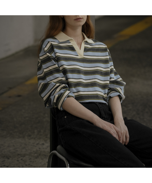KNOWNBETTER（ノウンベター）の「Stripe overfit collar longsleeve T-shirt [KNFW03TS07]_[3color]（Tシャツ/カットソー・レディース・ネイビー/ブルー/PINK/スカイブルー・FREE）」の21枚目の写真