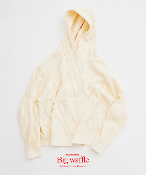 JOURNAL STANDARD relume（ジャーナルスタンダード　レリューム）の「ガーメントダイ ビッグワッフル パーカー（パーカー・メンズ・アイボリー/ライトグリーン/ブラックミックス・LARGE/MEDIUM）」の2枚目の写真