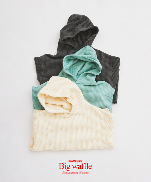 JOURNAL STANDARD relume（ジャーナルスタンダード　レリューム）の「ガーメントダイ ビッグワッフル パーカー（パーカー・メンズ・アイボリー/ライトグリーン/ブラックミックス・LARGE/MEDIUM）」の4枚目の写真