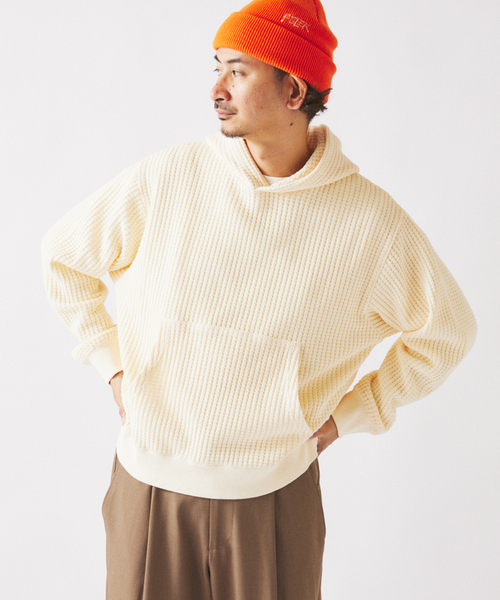 JOURNAL STANDARD relume（ジャーナルスタンダード　レリューム）の「ガーメントダイ ビッグワッフル パーカー（パーカー・メンズ・アイボリー/ライトグリーン/ブラックミックス・LARGE/MEDIUM）」の22枚目の写真