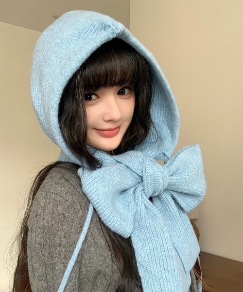 セール】ロングニットフードマフラー（ニットキャップ/ビーニー
