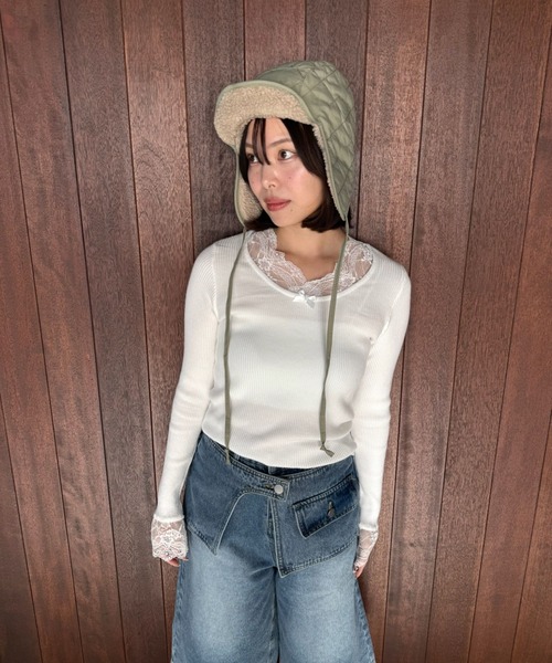 SANSeLF(サンセルフ)の「【SANSeLF】レースレイヤードトップス saw25a067(Tシャツ/カットソー・レディース・ブラック/ホワイト・FREE)」の3枚目の写真
