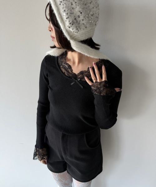 SANSeLF(サンセルフ)の「【SANSeLF】レースレイヤードトップス saw25a067(Tシャツ/カットソー・レディース・ブラック/ホワイト・FREE)」の9枚目の写真