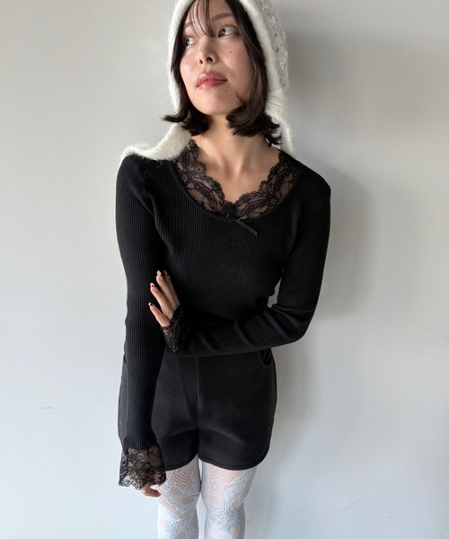 SANSeLF(サンセルフ)の「【SANSeLF】レースレイヤードトップス saw25a067(Tシャツ/カットソー・レディース・ブラック/ホワイト・FREE)」の10枚目の写真