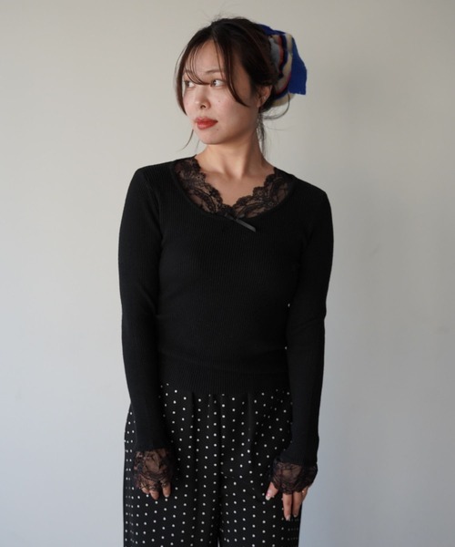 SANSeLF(サンセルフ)の「【SANSeLF】レースレイヤードトップス saw25a067(Tシャツ/カットソー・レディース・ブラック/ホワイト・FREE)」の11枚目の写真