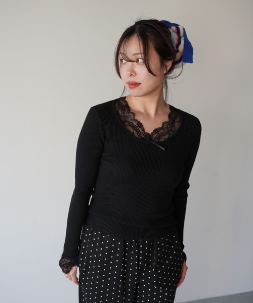 SANSeLF(サンセルフ)の「【SANSeLF】レースレイヤードトップス saw25a067(Tシャツ/カットソー・レディース・ブラック/ホワイト・FREE)」の12枚目の写真