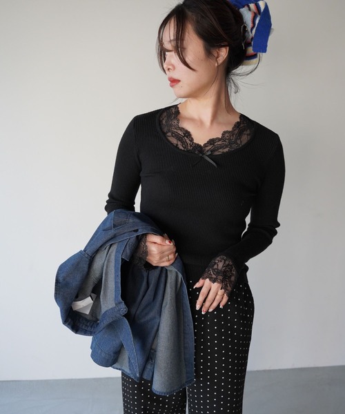 SANSeLF(サンセルフ)の「【SANSeLF】レースレイヤードトップス saw25a067(Tシャツ/カットソー・レディース・ブラック/ホワイト・FREE)」の13枚目の写真